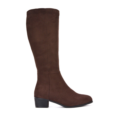 Brown boots, Women's brown suede knee-high boots with side zipper