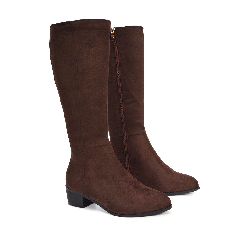 Women's riding-inspired brown boots with low heel, Women's comfortable tall boots