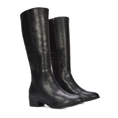 black knee high boots, black low block heel boots, Boots for work outfits, Comfortable winter boots with side zipper, knee high boots, low block heel boots