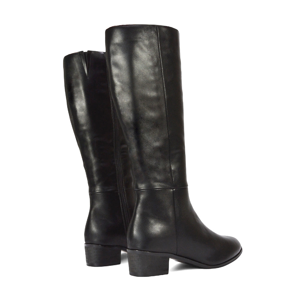 black low heel boots, black zip up knee high boots, low heel boots, zip up knee high boots, Stylish boots for office wear, Knee-high dress boots, Comfortable women's boots