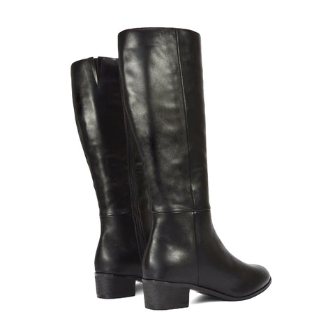 black low heel boots, black zip up knee high boots, low heel boots, zip up knee high boots, Stylish boots for office wear, Knee-high dress boots, Comfortable women's boots