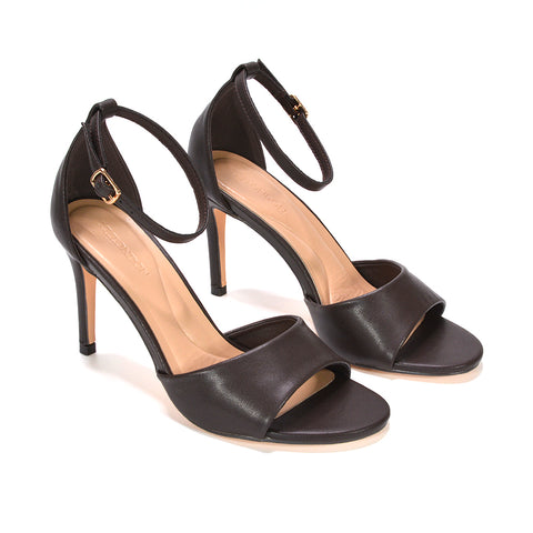 brown closed back stiletto high heels, brown ankle strap heels for women