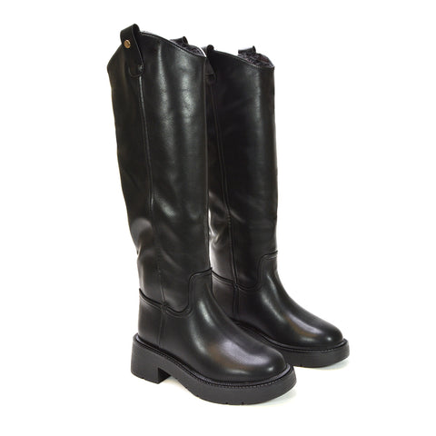 black leather biker boots, black platform biker boots, best black knee high biker boots for women, leather knee high biker boots