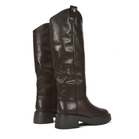 women's brown knee high boots, must have boots, comfortable boots for women,  knee high biker boots