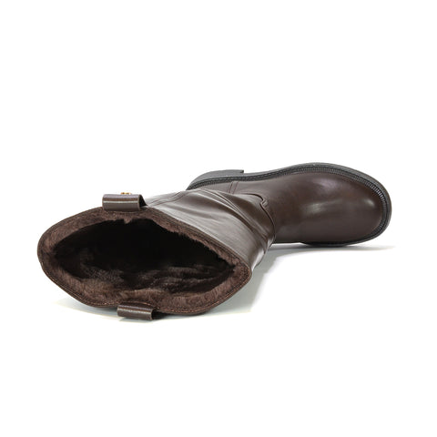 brown knee high biker boots, chunky biker boots, studded biker boots, winter biker boots, how to style knee high biker boots