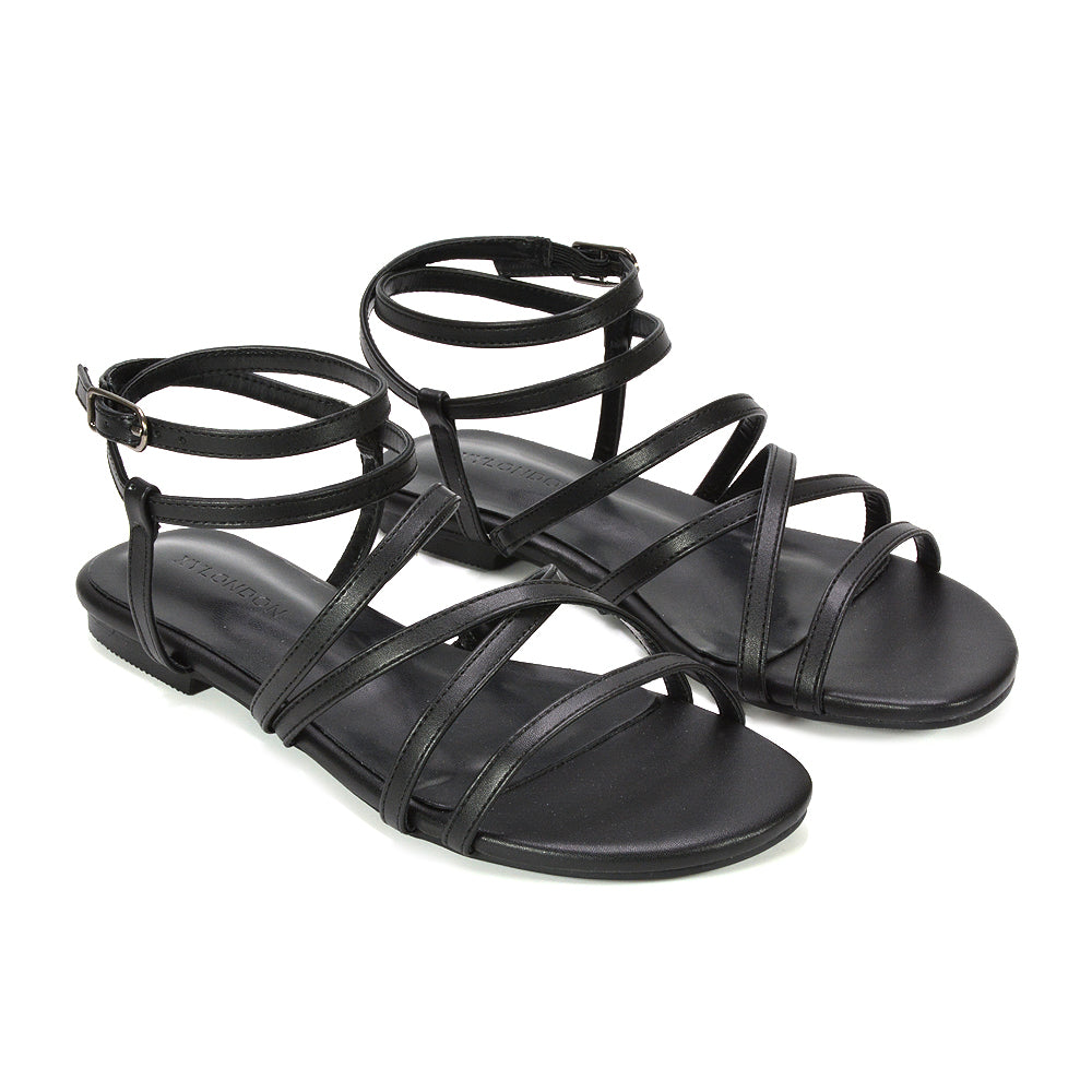 black lace up gladiator sandals for women, black lace up sandals, black strappy lace up sandals