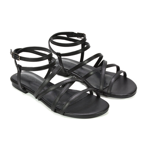 black lace up gladiator sandals for women, black lace up sandals, black strappy lace up sandals