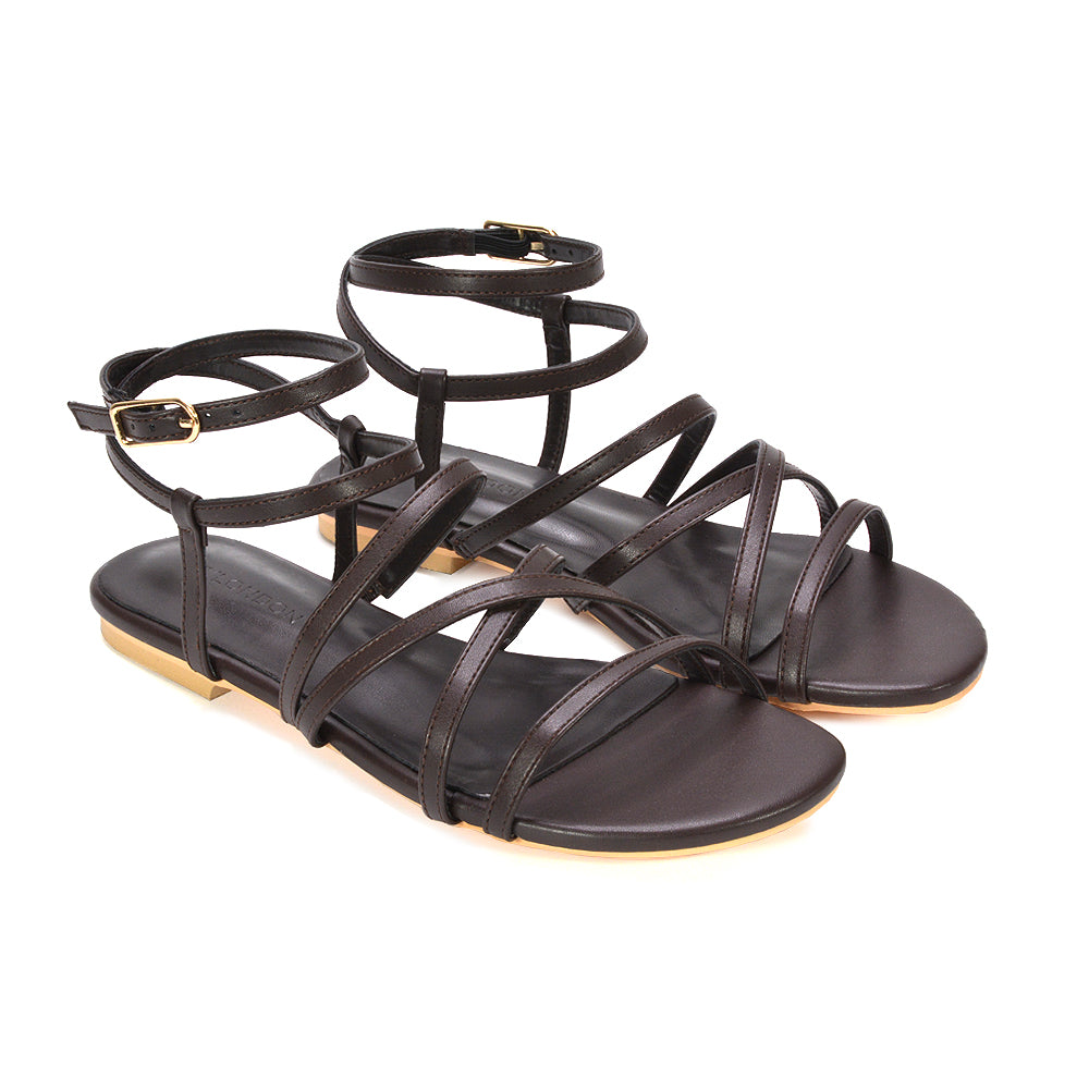 brown lace up sandals, brown lace up gladiator sandals for women, brown casual sandals