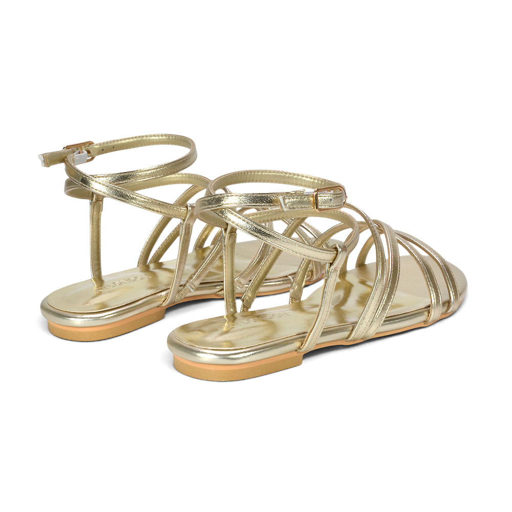 gold glamorous summer sandals, breathable gold open toe sandals, glamorous gold flat sandals