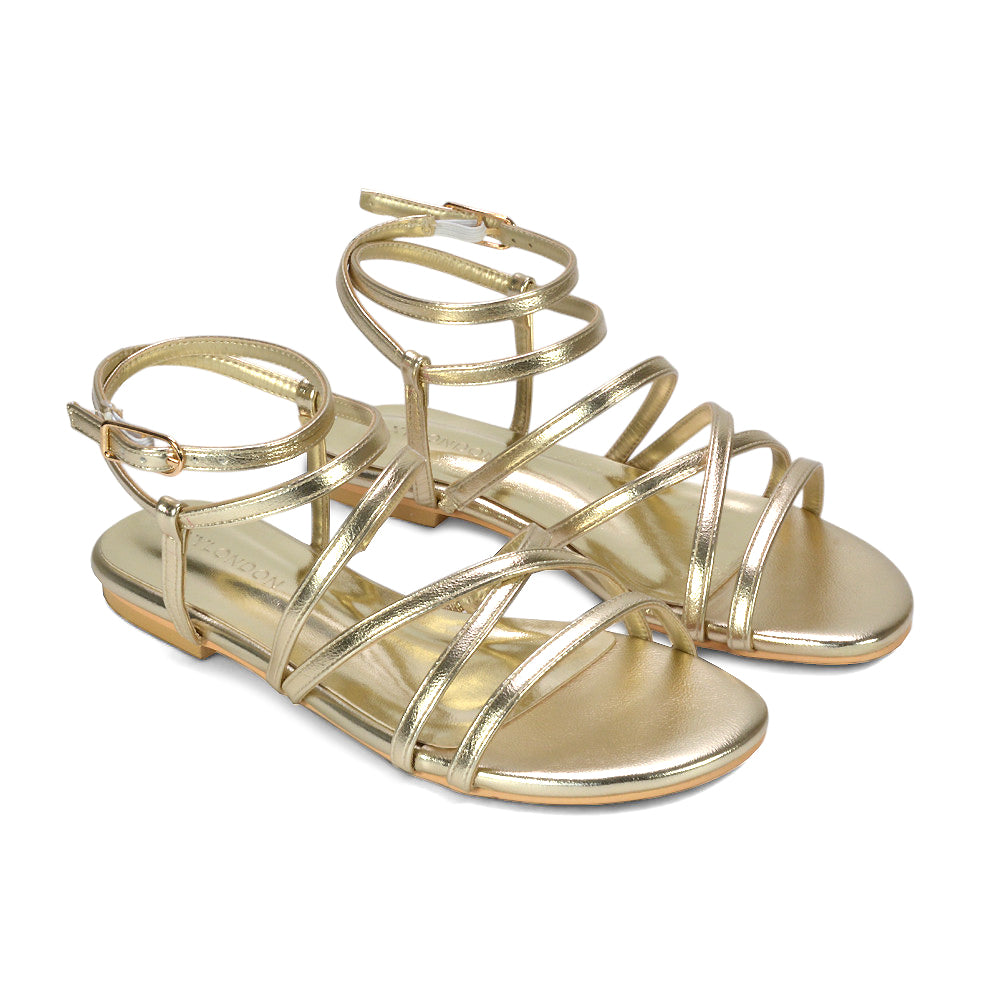 women’s gold gladiator sandals, comfortable gold flat sandals for walking, gold summer sandals