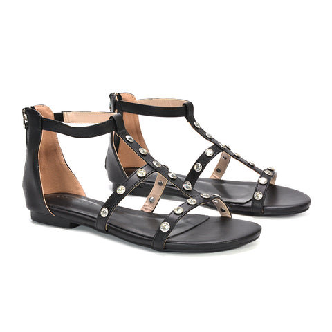 womens sparkly gladiator sandals flat, festival gladiator sandals with diamante, black strappy summer sandals with rhinestones