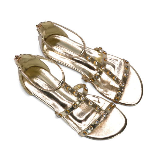 beach vacation sandals womens stylish, sparkly flat sandals for summer outfits, metallic gold gladiator sandals women