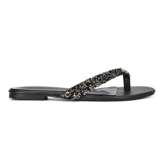black diamante flip flops, women’s black diamante flip flops for holiday, black beach holiday sandals, black slip on thong sandals, buy black diamante flip flops UK