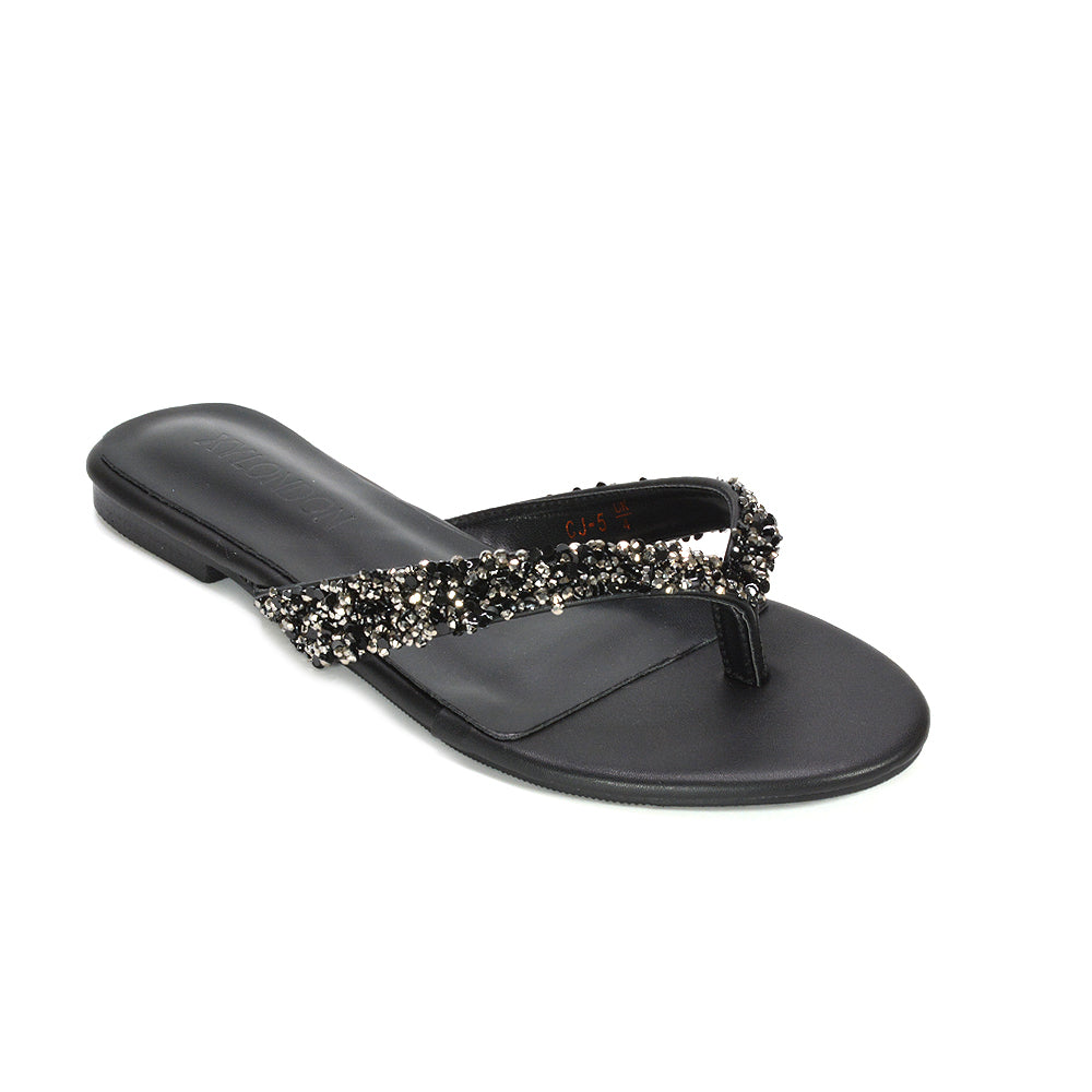 black jewel sandals women, black sparkly thong sandals for evening wear, black evening summer sandals, black open toe sandals women, black sparkly sandals for sale