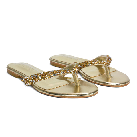 gold embellished thong sandals, gold embellished flat sandals for summer outfits, gold wedding guest sandals, gold lightweight travel sandals, cheap gold embellished sandals