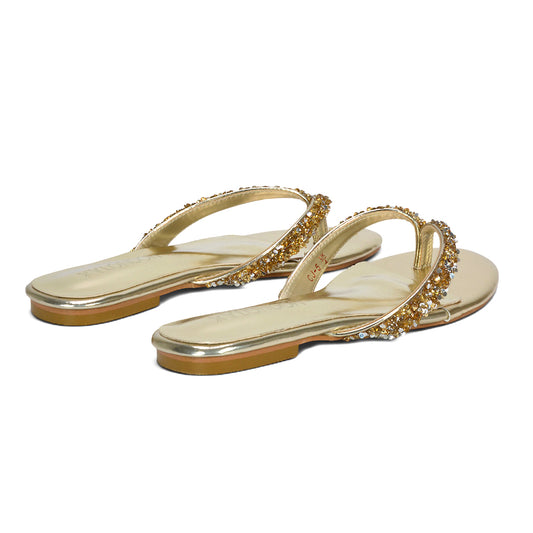 gold flat sandals women, comfortable gold slip on sandals with rhinestones, gold bridesmaid sandals, gold comfortable everyday sandals, best gold holiday sandals women