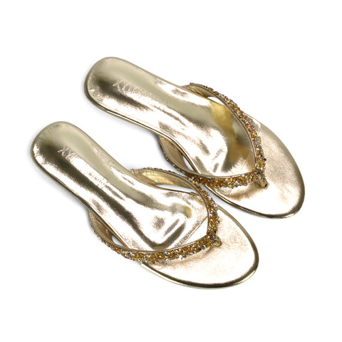 gold festival sandals women, gold party sandals flat, glam gold flip flops for summer outfits, gold rhinestone sandals, affordable gold diamante sandals UK