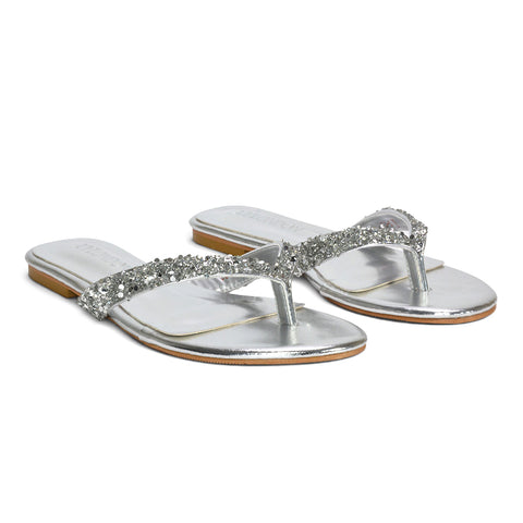 silver embellished thong sandals, silver embellished flat sandals for summer outfits, silver wedding guest sandals, silver lightweight travel sandals, cheap silver embellished sandals
