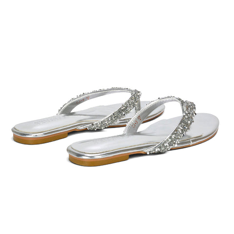 best silver holiday sandals women, silver lightweight travel sandals, silver wedding guest sandals, silver embellished flat sandals for summer outfits, silver embellished flat sandals for summer outfits, silver embellished thong sandals