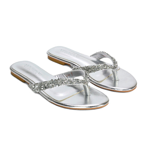 silver flat sandals women, comfortable silver slip on sandals with rhinestones, silver bridesmaid sandals, silver comfortable everyday sandals, best silver holiday sandals women