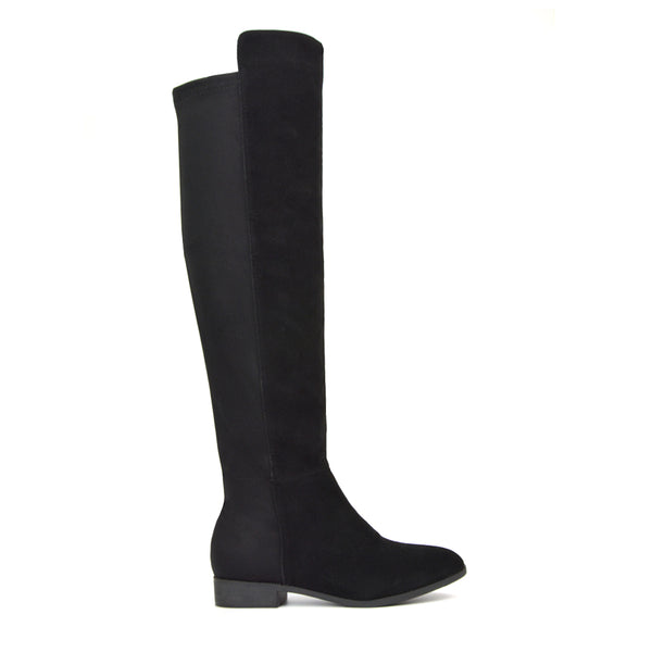 LEGS ELEVEN FLAT ELASTICATED BACK PANELS OVER KNEE BOOTS FAUX SUEDE