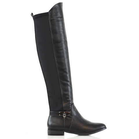 Black Zip Up Boots, Black Stretchy Boots, Black Stretchy Calf Boots, Black Stretchy Calf Knee High Boots