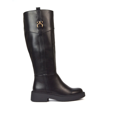 Black Chunky Heel Boots, Black Knee High Biker Boots, Chunky Heel Boots, Knee High Biker Boots
