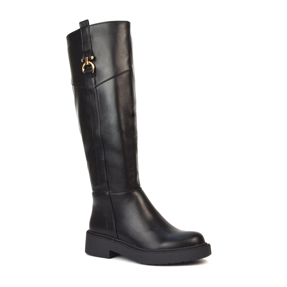 Black Flat Boots, Black Flat Knee High Boots, Flat Boots, Flat Knee High Boots