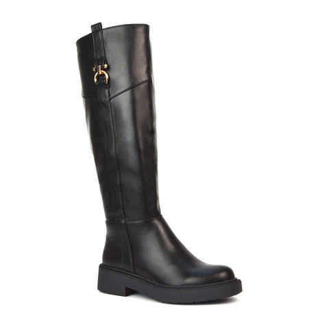 Black Flat Boots, Black Flat Knee High Boots, Flat Boots, Flat Knee High Boots
