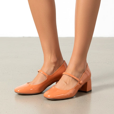 orange block heel shoes