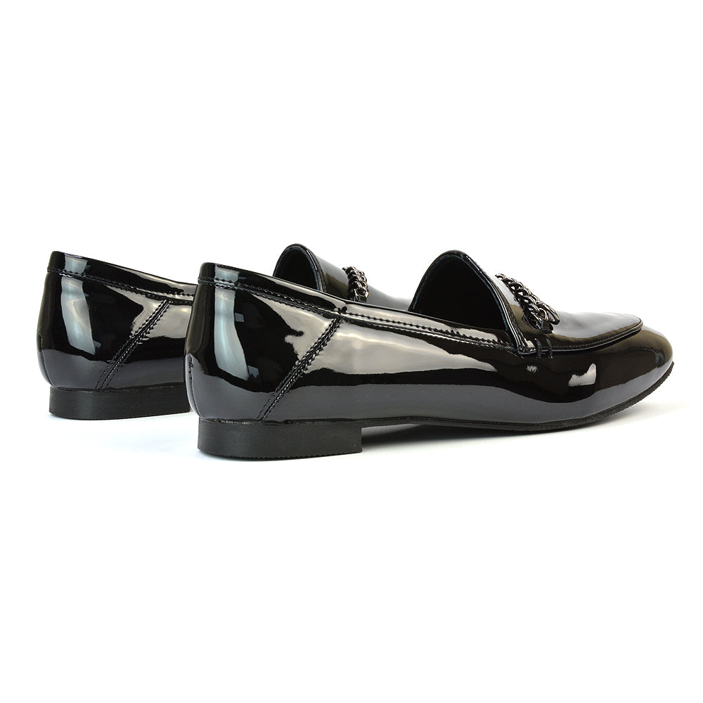 Faux leather loafers for women, Black shiny loafers for office, Smart casual shoes for college, Classic loafers for women