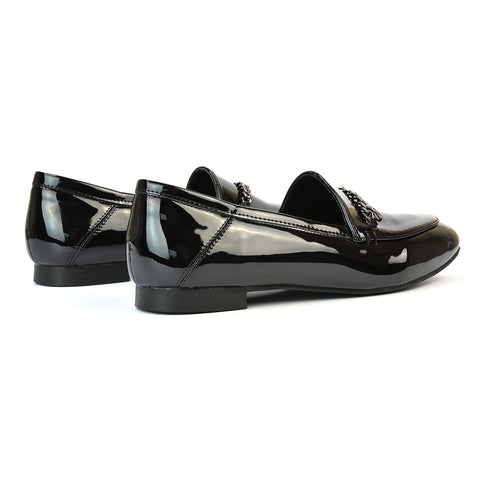 Faux leather loafers for women, Black shiny loafers for office, Smart casual shoes for college, Classic loafers for women