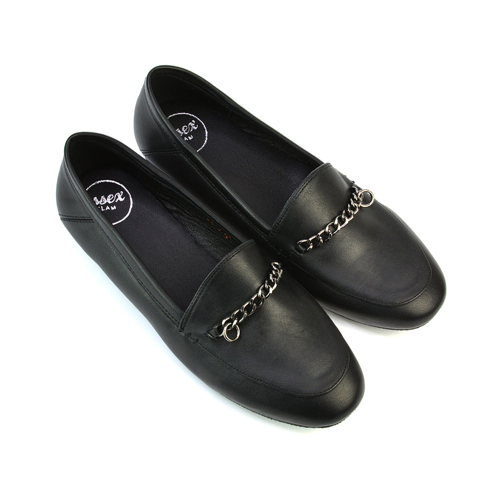 Faux leather loafers for women, Black shiny loafers for office, Smart casual shoes for college, Classic loafers for women
