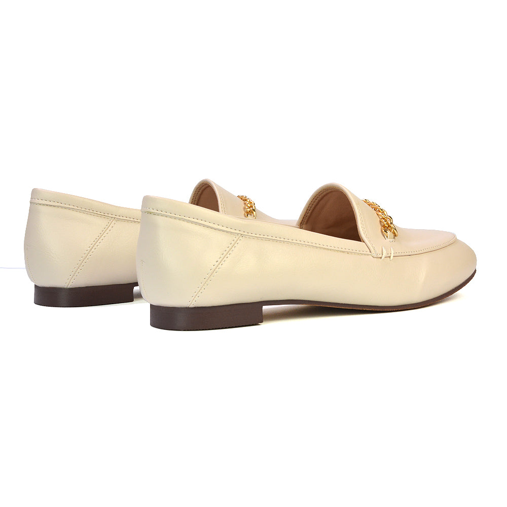 Women’s loafers with gold chain, Women’s leather-look loafers, Loafers for formal and casual outfits, School uniform shoes for girls
