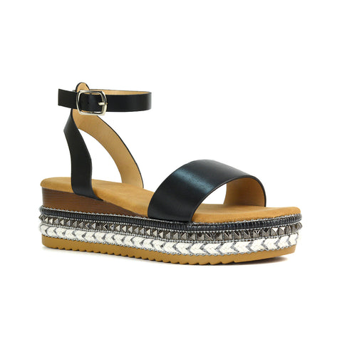 Black Summer Sandals, Black Strappy Wedge Heel Sandals, Summer Sandals, Strappy Wedge Heel Sandals