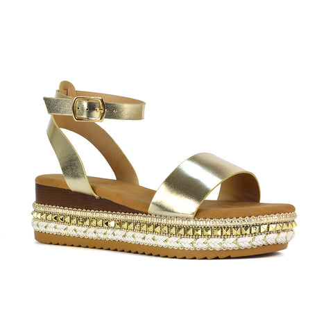Gold Summer Sandals, Gold Strappy Wedge Heel Sandals, Summer Sandals, Strappy Wedge Heel Sandals