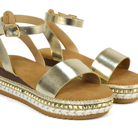 Gold Flatforms, Gold Wedge Heel Sandals, Flatforms, Wedge Heel Sandals