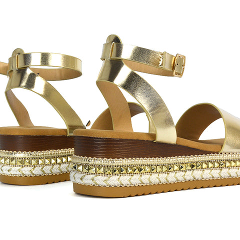 Gold Wedge Sandals, Gold Ankle Strap Flatform Sandals, Wedge Sandals, Ankle Strap Flatform Sandals