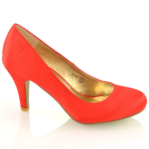 ELISABETH MID STILETTO HIGH WEDDING HEELS SLIP ON BRIDAL COURT SHOES SATIN
