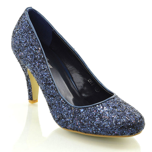Dafney Pointed Closed Toe mid Stiletto High Heel Slip on Court Shoes Glitter