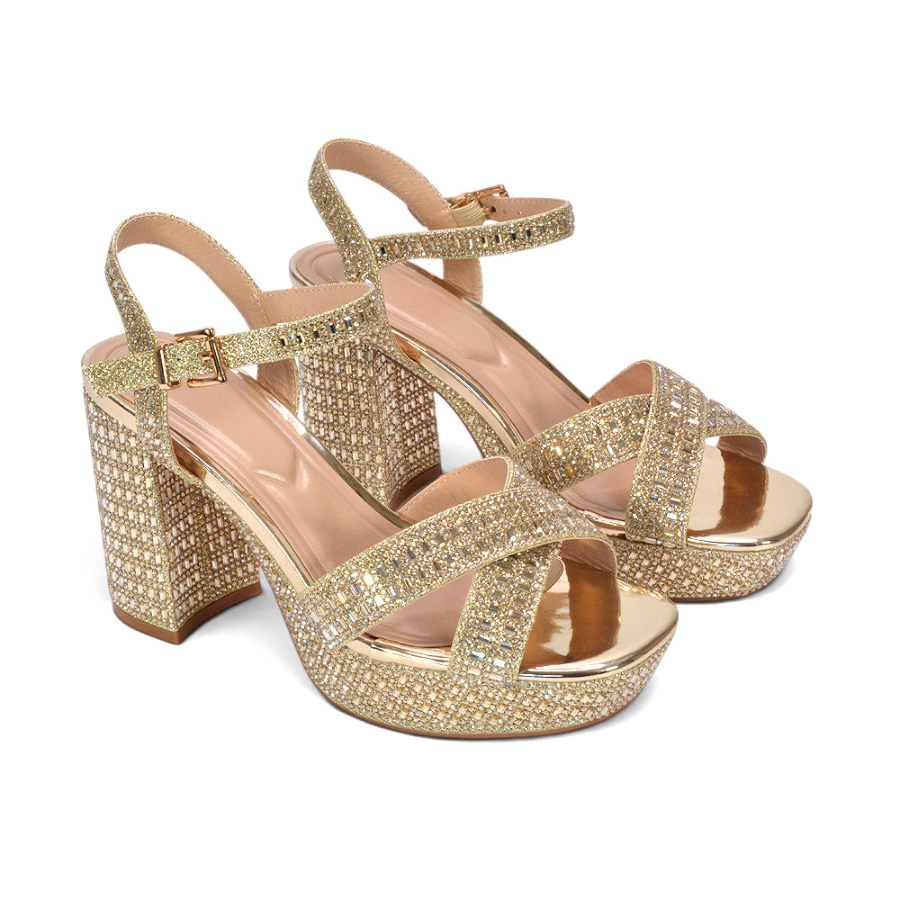 gold glitter rhinestone evening heels, gold evening heels for weddings, gold heels for gala events, comfortable gold wedding heels, elegant gold heels for formal events