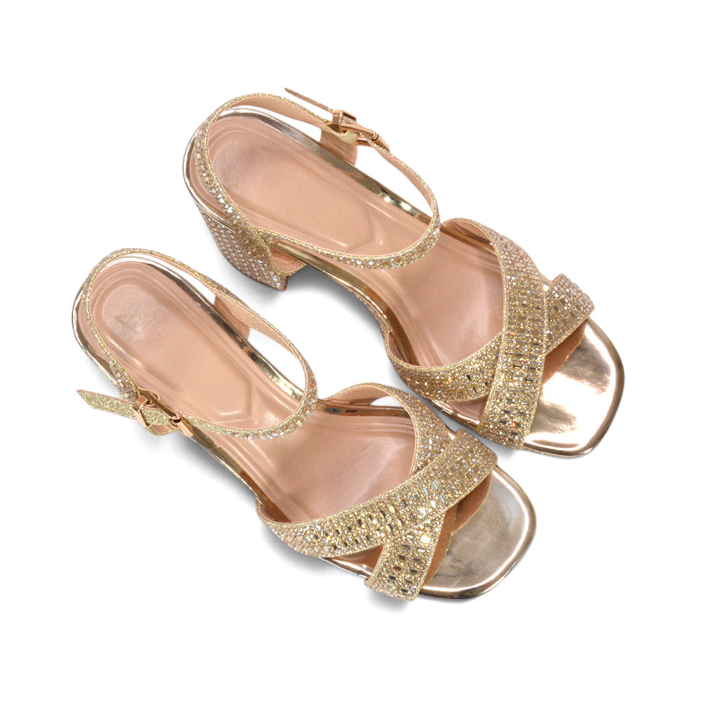 comfortable gold wedding shoes with block heel, easy to walk in gold block heels, gold platform heels for wedding reception, gold sparkly platform sandals with block heel