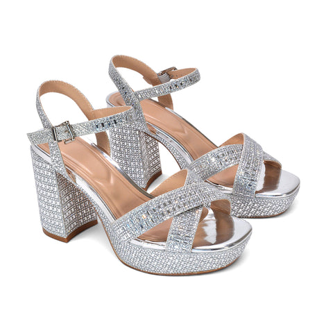 silver sparkle evening sandals, silver bridal reception shoes, sparkling silver evening shoes, cushioned silver platform heels, sparkly silver sandals for special occasions