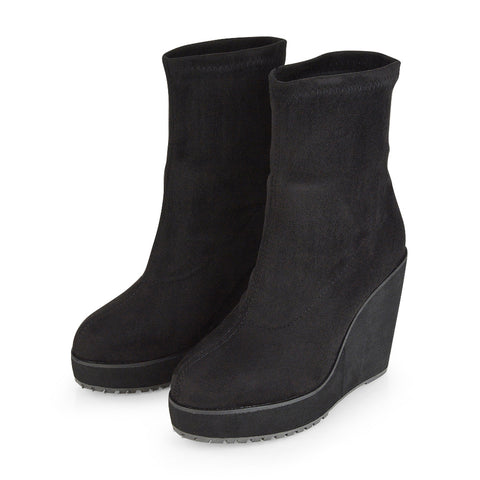 black wedge ankle boots, comfortable wedge boots women, fashion platform boots, fall ankle boots women, lightweight wedge boots, pull-on ankle boots women