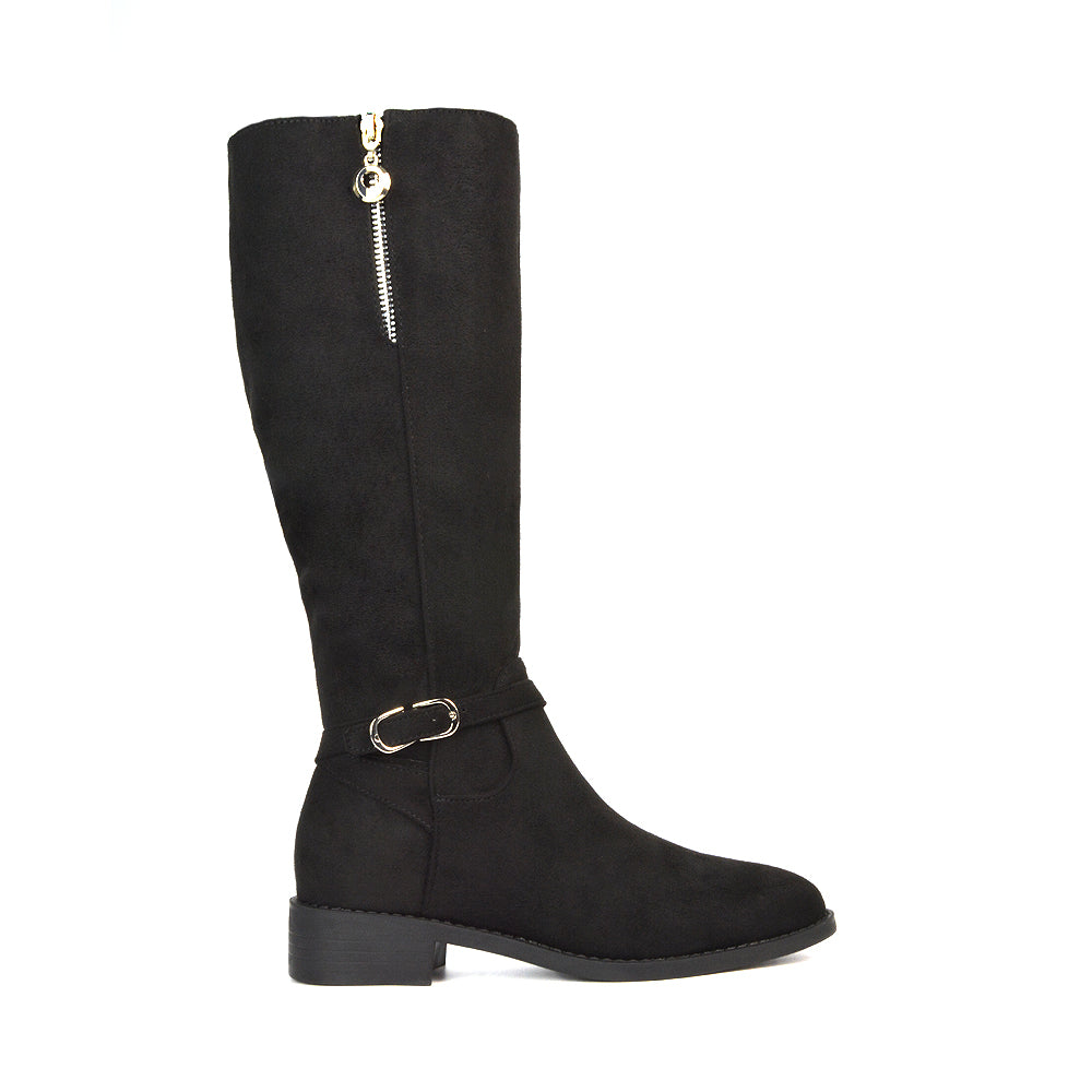 Ladies Knee High Boots UK, Ladies Black Faux Suede Boots, Black Faux Suede Long Boots Knee High, Knee High Boots UK