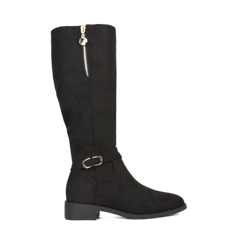 Ladies Knee High Boots UK, Ladies Black Faux Suede Boots, Black Faux Suede Long Boots Knee High, Knee High Boots UK