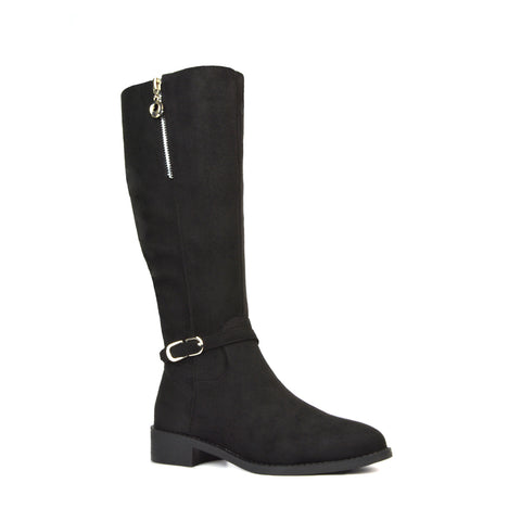 Black Faux Suede Zip Up Boots, Black Faux Suede Zip Up Knee High Boots, Long Boots, Winter Boots