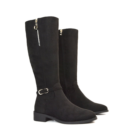 Black Faux Suede Boots, Black Faux Suede Knee High Boots, Black Faux Suede Long Boots, Black Faux Suede Flat Boots