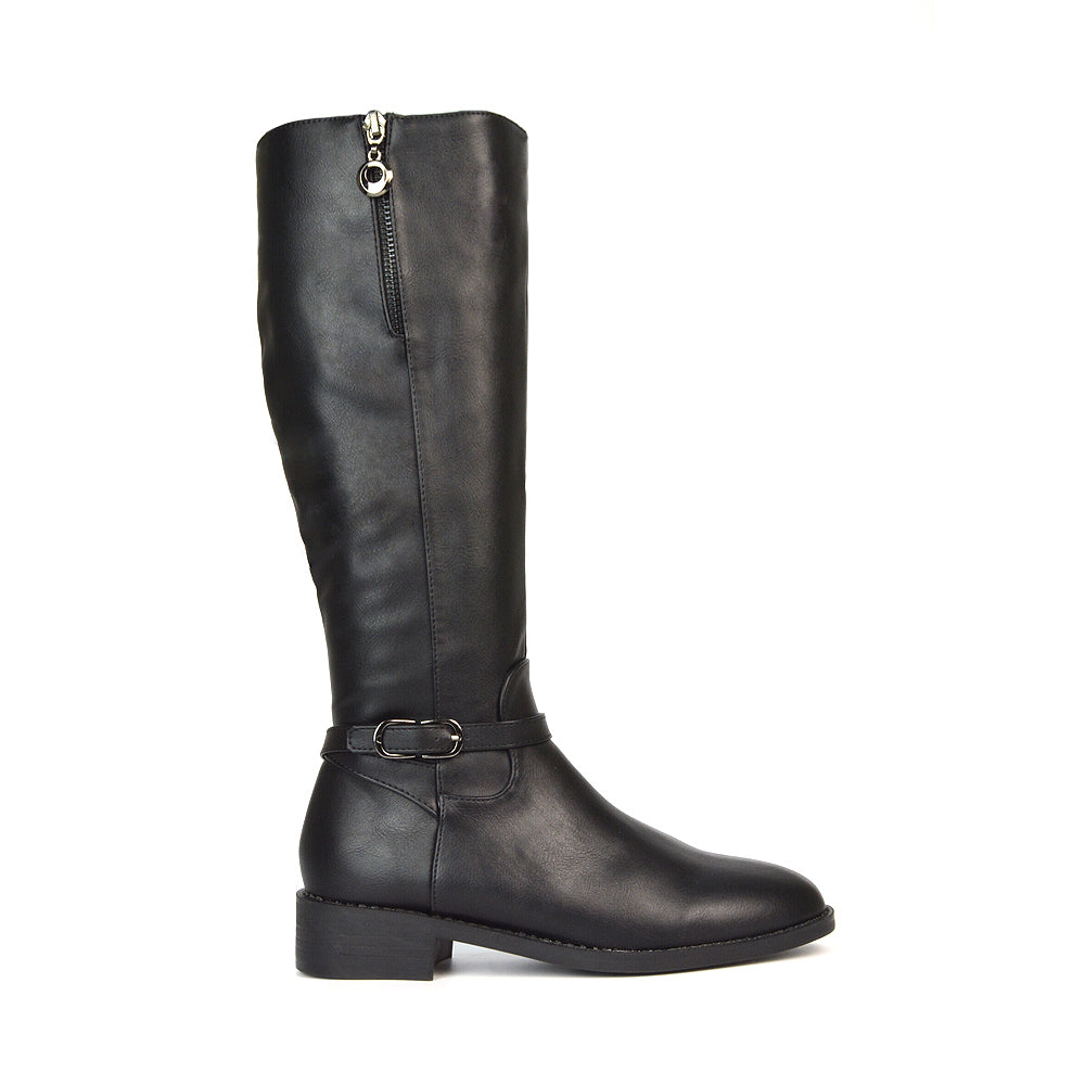 Black Synthetic Leather Knee High Boots For Women, Knee High Boots For Women, Women's Boots, Women's Boots Online. black knee high flat boots, comfortable knee high boots