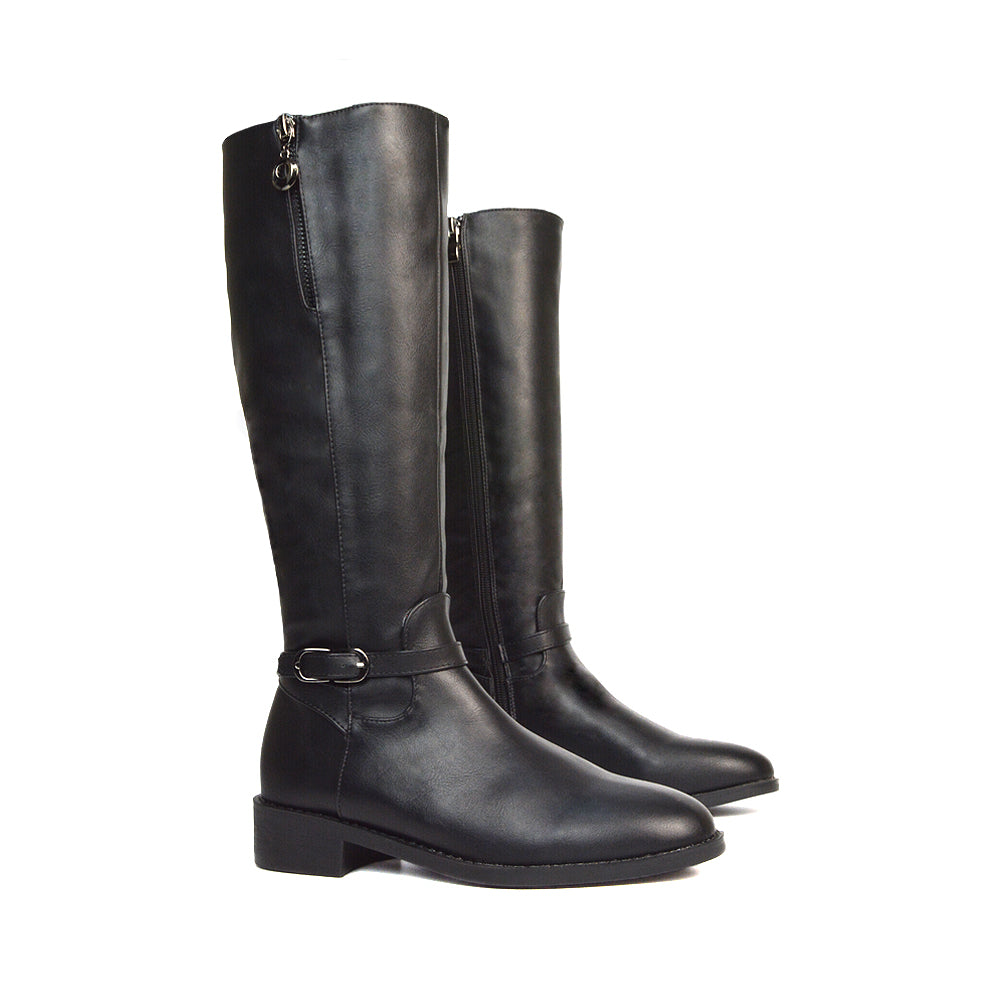 Ladies Knee High Boots UK, Ladies Black Synthetic Leather Boots, Black Synthetic Leather Long Boots Knee High, Knee High Boots UK